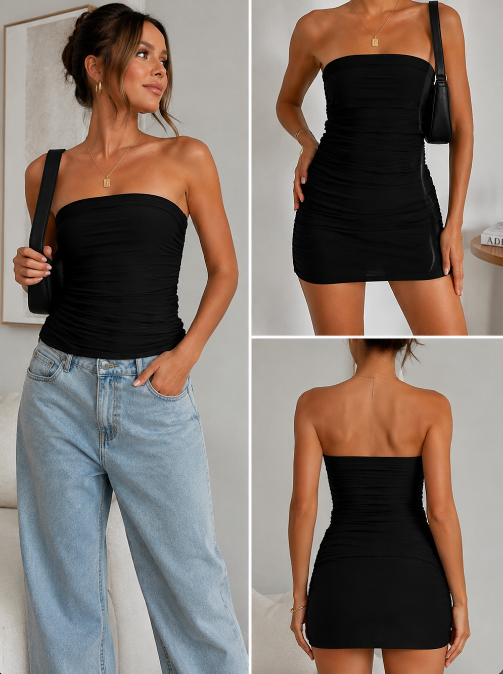 NUX Active Black Convertible Strapless Tube Top / Skirt ONLY Size S